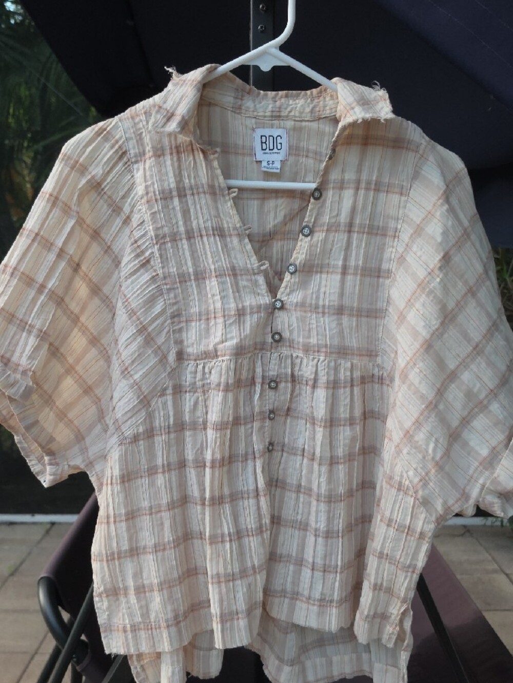 BDG Oliver Slouchy Check Babydoll Shirt